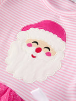 Pink Christmas Santa Applique Striped Girls Dress