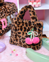 Leopard Plush Mini Tote with Cherry Bag Charm