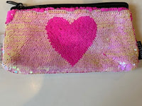 MAGIC SEQUIN HOT PINK/LIGHT PINK WITH HEART PENCIL CASE/CLUTCH