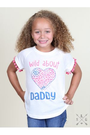 Girls' Wild About Daddy Rainbow Heart Pom Tee