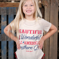 Girls Beautiful, Wonderful, All-American Southern Girl on Ivory Short Sleeve T-Shirt with Red Poms