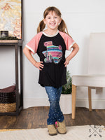 Just Like Heaven Desert Serape Texas on Black Tee with Pink Sleeve Accent - ADULT