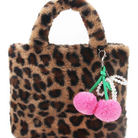 Leopard Plush Mini Tote with Cherry Bag Charm