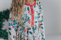 Kids Red & Green Holly Ruffle Button Pocket Tie Back Dress
