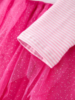 Pink Christmas Santa Applique Striped Girls Dress
