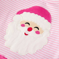 Pink Christmas Santa Applique Striped Girls Dress