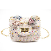 MINI TWEED PEARLY FLORALS CROSSBODY PINK