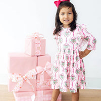 MERRY MISTLETOE 3/4 SLEEVE RUFFLE TWIRL DRESS