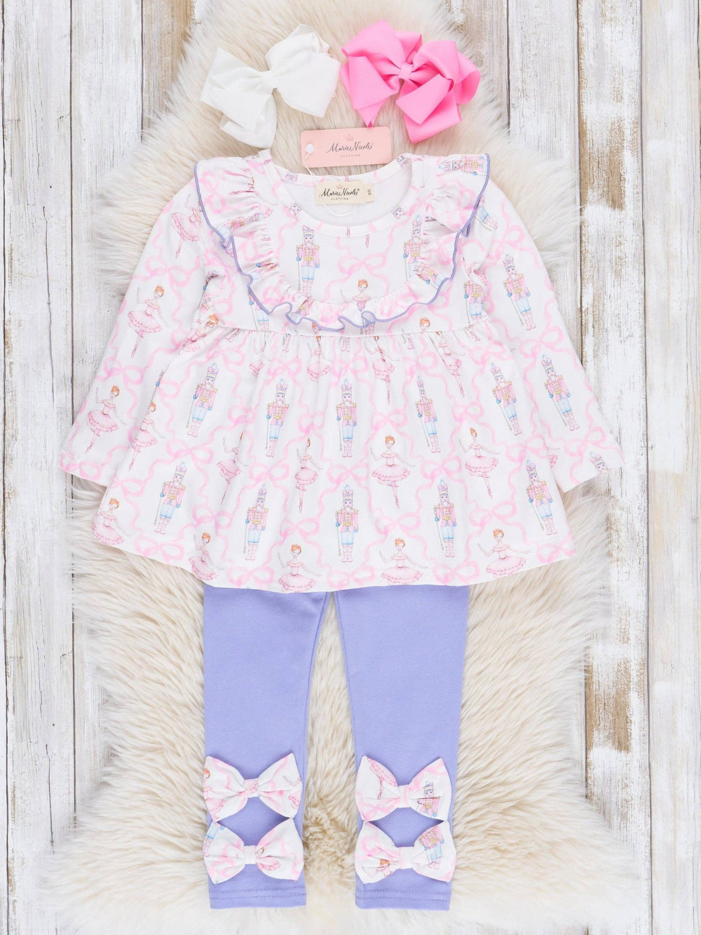 Pink & Purple Nutcracker Bows Ruffle Outfit