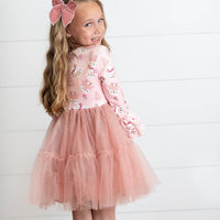 Kids Pink Reindeer Tulle Ruffle Sleeve Holiday Dress