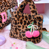 Leopard Plush Mini Tote with Cherry Bag Charm