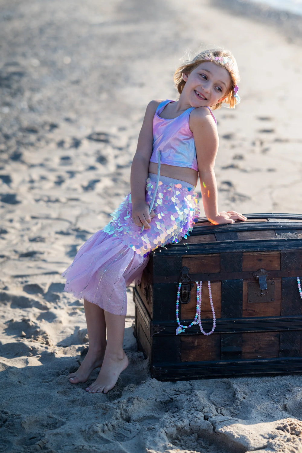 BLING BLING MERMAID SKIRT & HAIR CLIP SET - PINK
