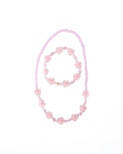 PINK CRYSTAL BLOOMS NECKLACE & BRACELET SET