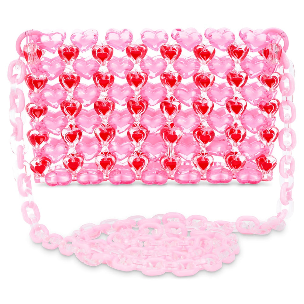 PINK HEARTS BEADED CROSSBODY