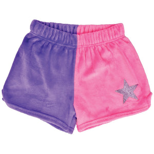 Vivid Violet & Rose Heart Color Block Plush Shorts