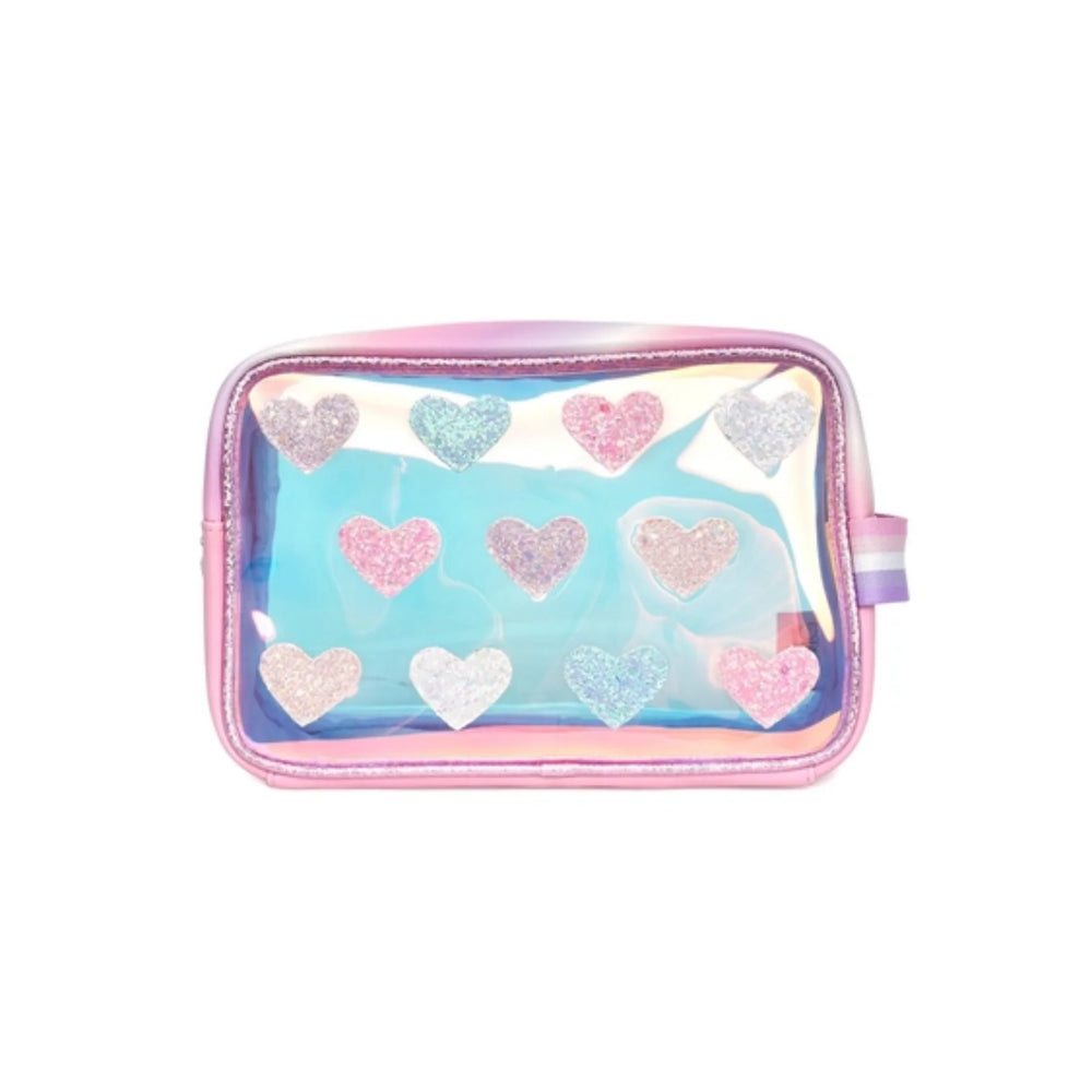 Glitter Heart-Patched Clear Pouch