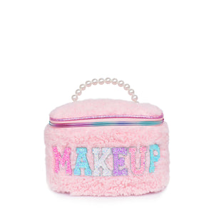 Makeup' Sherpa Pearl Handle Glam Bag