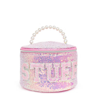 'Stuff' Sequins Pearl Handle Round Glam Bag