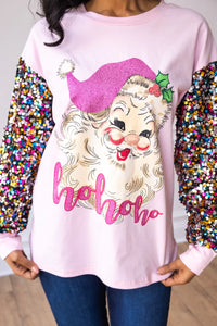 PINK SEQUIN SANTA SHIRE - SOUTHERN GRACE