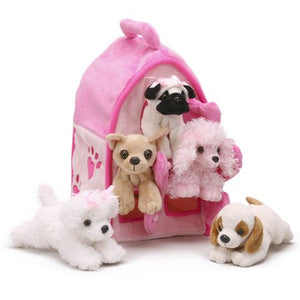 LARGE PINK HOUSE WITH DOGS