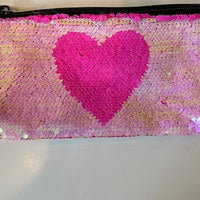MAGIC SEQUIN HOT PINK/LIGHT PINK WITH HEART PENCIL CASE/CLUTCH
