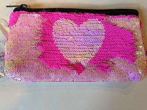 MAGIC SEQUIN HOT PINK/LIGHT PINK WITH HEART PENCIL CASE/CLUTCH
