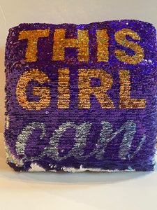 This Girl Can 12" Square Reversible Sequin Soft Fleece Back Accent Pillow