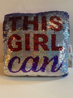 This Girl Can 12" Square Reversible Sequin Soft Fleece Back Accent Pillow
