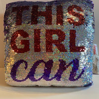 This Girl Can 12" Square Reversible Sequin Soft Fleece Back Accent Pillow