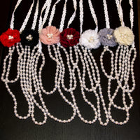 THREE PEARL LACE FLOWER NECKLACE - BURGANDY FLOWER