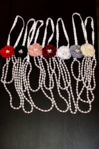 THREE PEARL LACE FLOWER NECKLACE - BURGANDY FLOWER