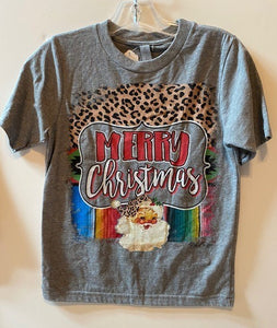 MERRY CHRISTMAS WITH SANTA (LEOPARD HAT) - GREY SHIRT -