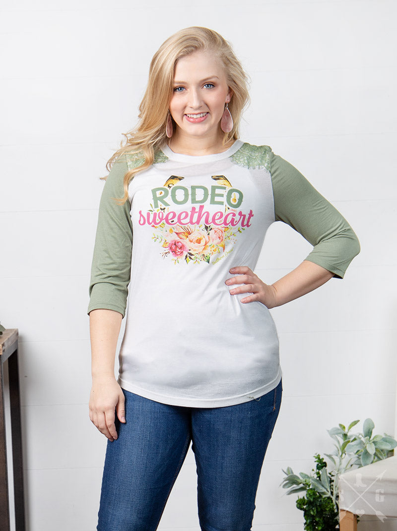 Rodeo Sweetheart Raglan with Green Lace Accent
