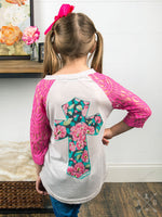 Girls Follow His Path Raglan with Floral Cross Back Accent
