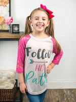 Girls Follow His Path Raglan with Floral Cross Back Accent
