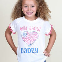 Girls' Wild About Daddy Rainbow Heart Pom Tee