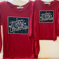 We Wish You a Merry Christmas Plaid Patch on Red Longsleeve - Adult