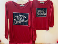 We Wish You a Merry Christmas Plaid Patch on Red Longsleeve - KIDS
