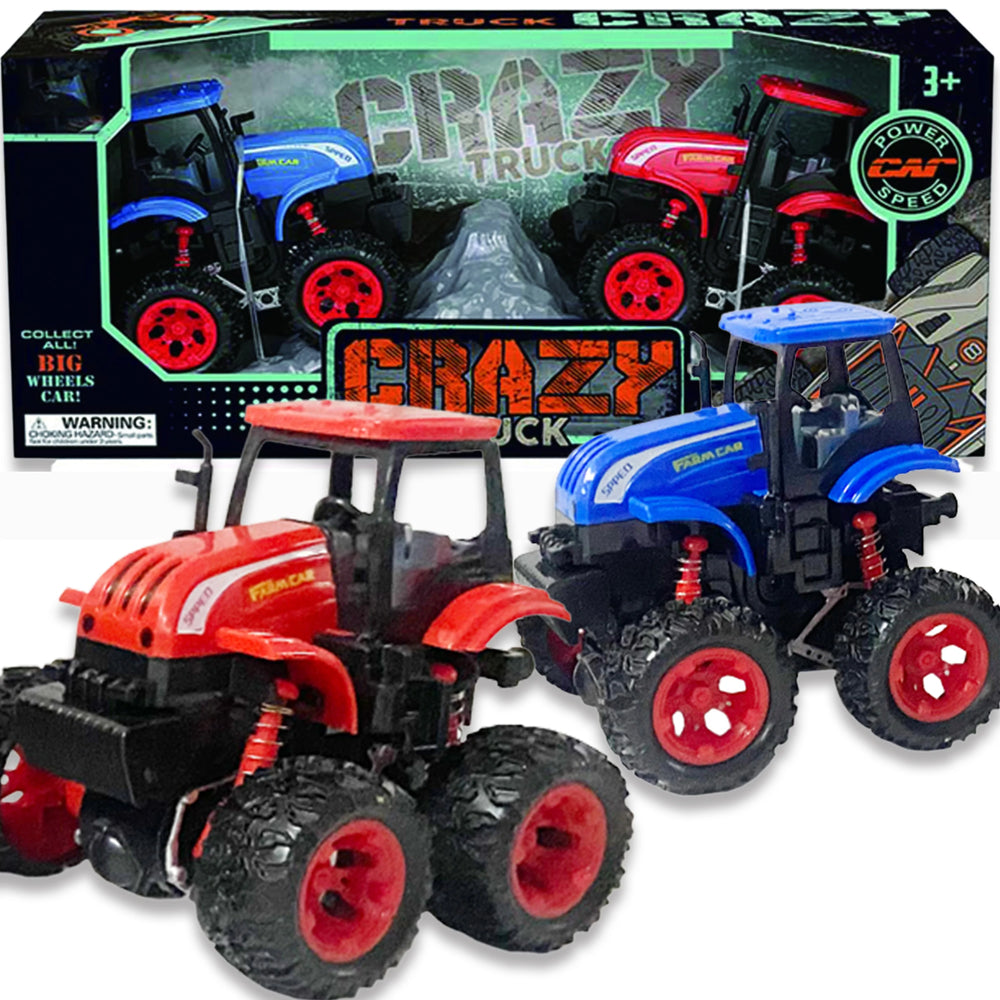 CRAZY TRUCK FRICTION TRACTOR 2 PACK BLUE & RED
