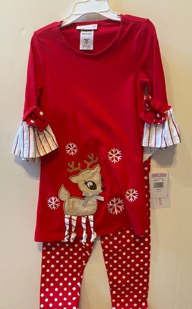 REINDEER WITH STRIPED LEGS AND POLKA DOT PANTS