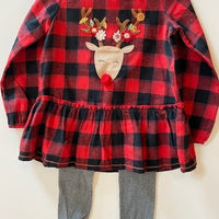 MUD PIE PLAID REINDEER TWO PIECE OUTFIT