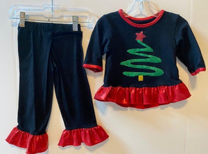 Black 2 piece outfit with tree
