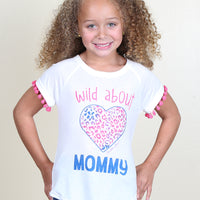 Girls' Wild About Mommy Rainbow Heart Pom Tee