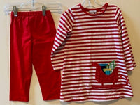 Three Sister Red Striped top with sleigh
